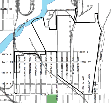 126th/Torrence TIF district, roughly bounded on the north by 122nd Street, 130th Street on the south, Avenue O on the east, and Torrence Avenue on the west.
